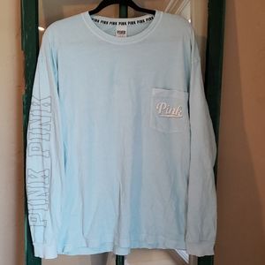 PINK L 100%cotton light blue long-sleeved shirt